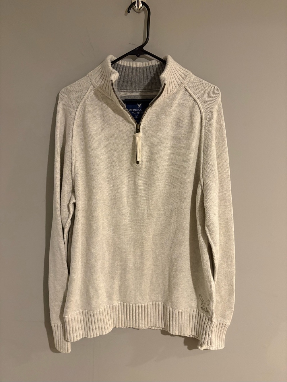 American Eagle Outfitters Cream Quarter Zip Knit Sweater XL Ribbed Collar